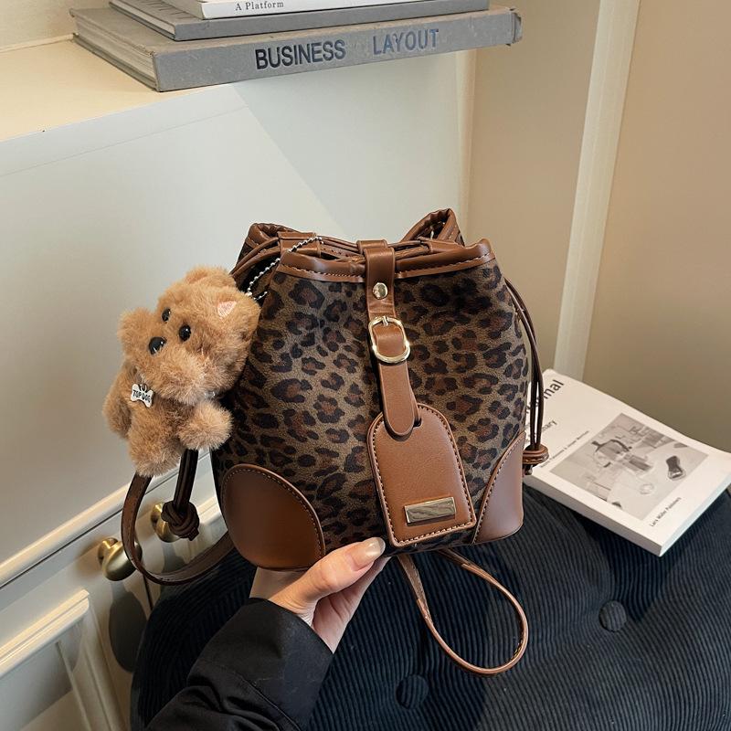 Новая сумка-ведро с леопардовым принтом, вместительная, для поездок, модная женская сумка, сумка через плечо, модная универсальная сумка на плечо, оптом