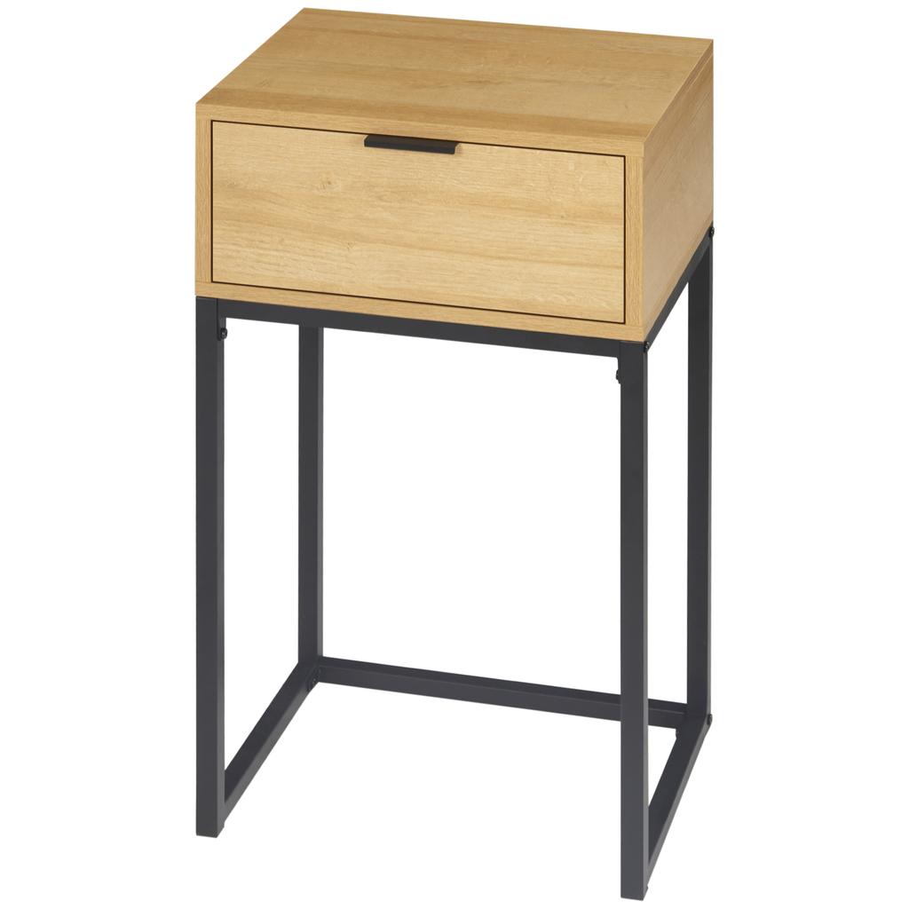 Side Table With Drawer Modern Side Table With Steel Legs For Hallway Living Room 40x30x76cm Natural