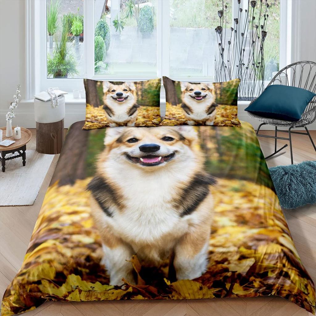Пододеяльник Corgi King Queen Size, полиэстеровый комплект постельного белья для детей, мальчиков и девочек, с наволочкой, милая собака Kawaii