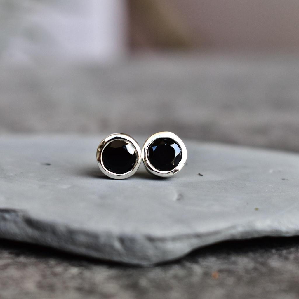 Natural Black onyx studs Black diamond earrings Sterling silver studs Handmade studs Healing gemstone studs Gift for her Gift for mom