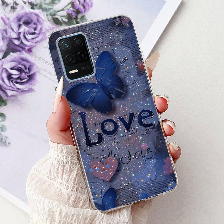 Чехол для телефона Realme 8 5G RMX3241 Realme8 5G Элегантный Цветочный Кот Печать Мягкий Силикон Прозрачный ТПУ Чехлы