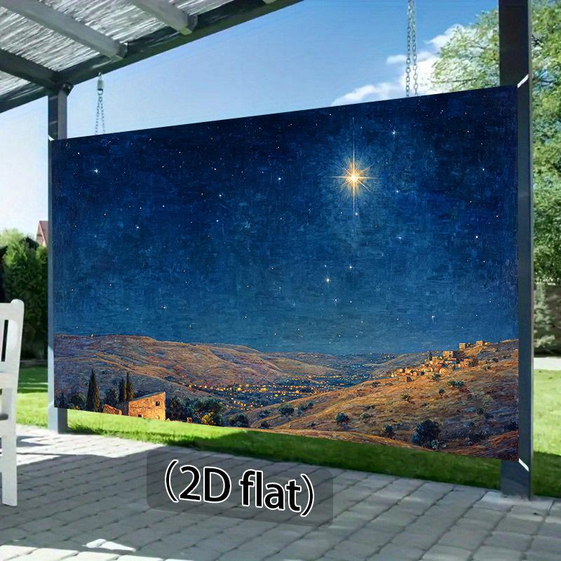 1pc Bethlehem Birth Scene Background - Religious party decorations and houses on the hillside, starry sky and shining st