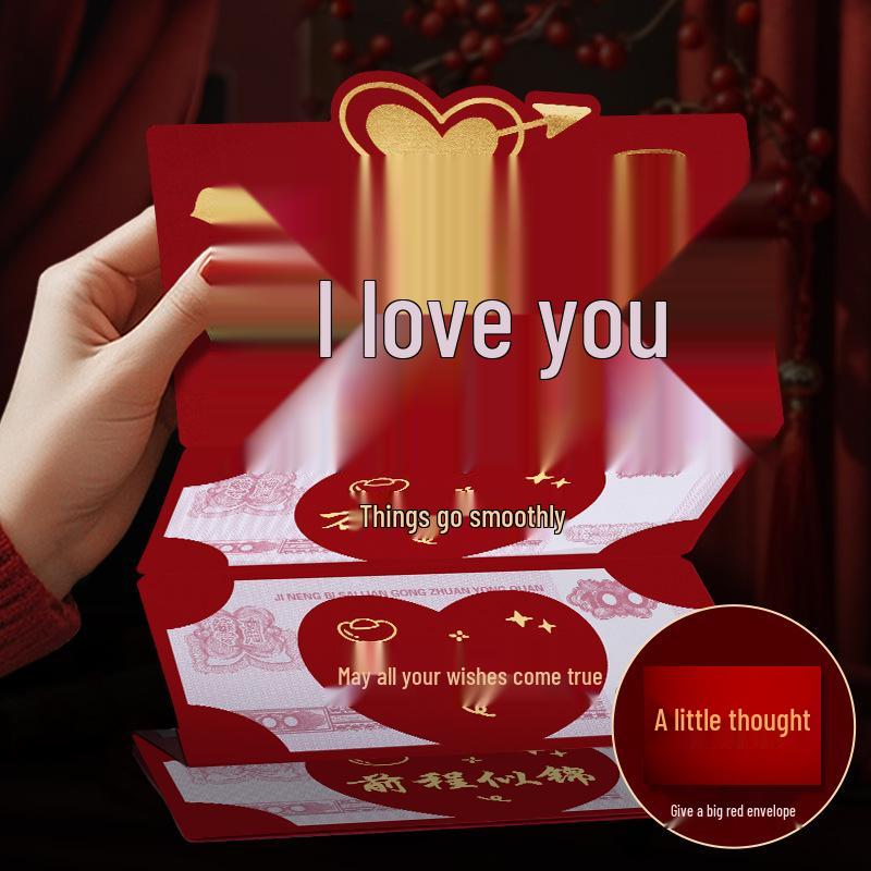 Креасная красная конверт-открытка на день рождения со слотом для складывания для жены, дочери, мамы или родителей - Уникальный подарок