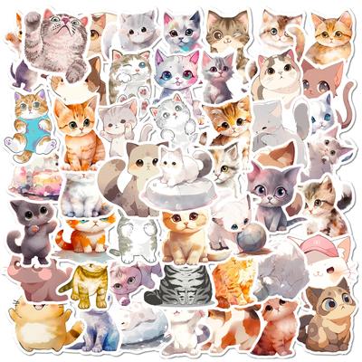 50 Наклеек с акварельными котами светлых цветов Новые мультяшные чернильные коты Милые милые наклейки с питомцами Наклейки для ноутбука