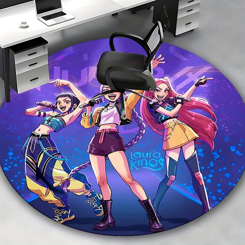 1pc Anime Cartoon Design Round Carpet Office Chair Mat with Colorful Floral Patterns for Home Decor, Seasonal Gift, Suitable for Office