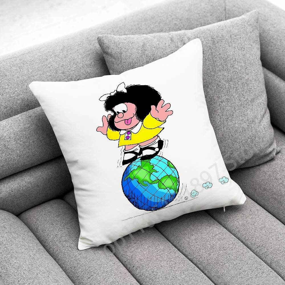Cute M-Mafalda Girl Comic Throw Pillow Case For 45x45cm 40x40cm 55x55cm 50x50cm 30x30cm Square Car Pillowcase Shell