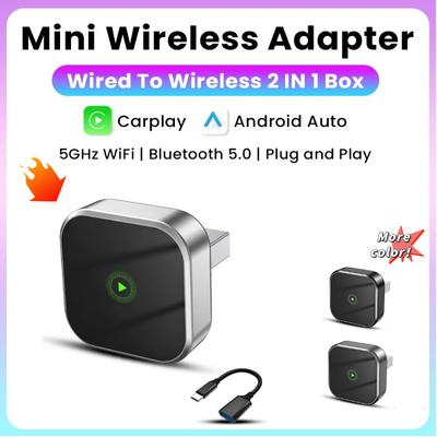 Адаптер 2 в 1 беспроводной CarPlay проводной к беспроводному Android Auto мини смарт AI бокс Type-C USB Plug and Play