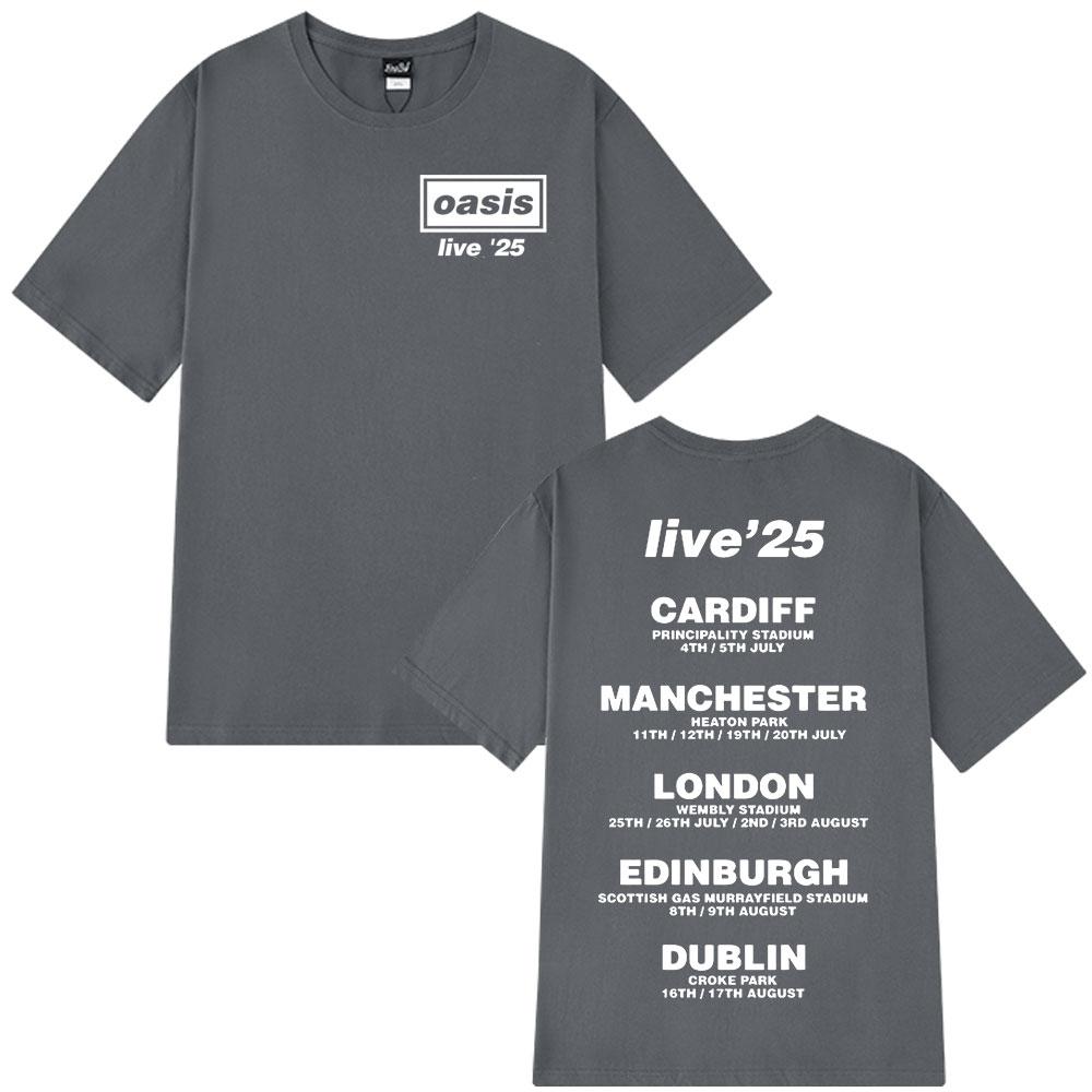 O-Oasis Live 25 Tour Футболки Британская рок-группа Винтажная футболка Мужская одежда Хлопок Повседневные футболки с коротким рукавом Топы Подарок для фанатов