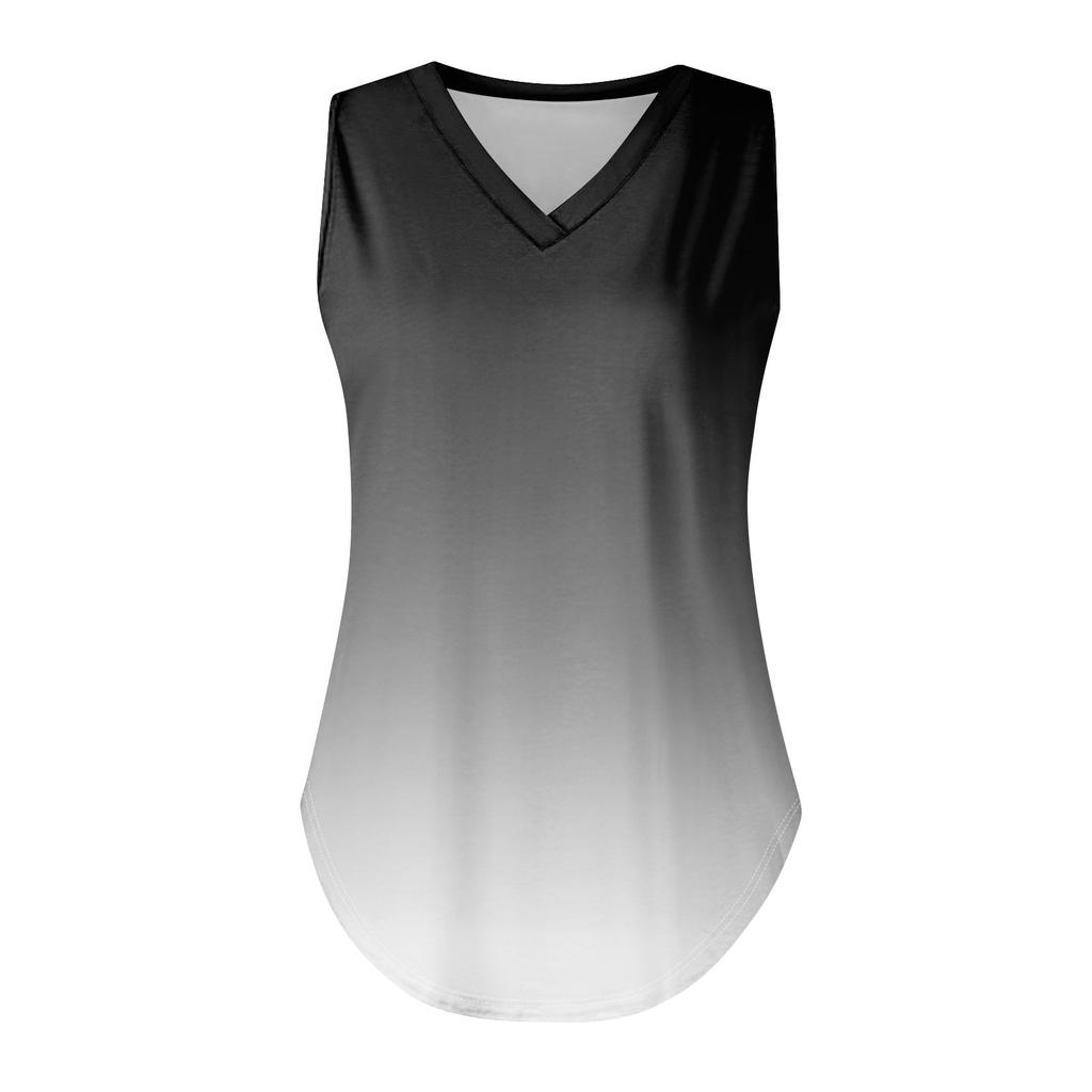 Женская майка с V-образным вырезом и принтом, повседневная майка, свободный крой, топы без рукавов, струящиеся