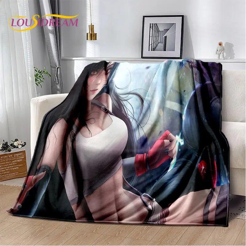 Sexy Girl Lace Tifa Aerith Anime Soft Plush Blanket,Flannel Blanket Throw Blanket for Living Room Bedroom Bed Sofa Picnic Cover