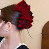 Women Hair Claw Large Pleated Velvet Multi-Layered Bowknot Decor Versatile Hair Clamp