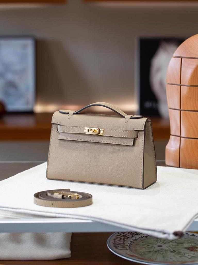 2025 Genuine Leather Palm Print Kelly Bag - Single Shoulder & Crossbody with Gold Buckle