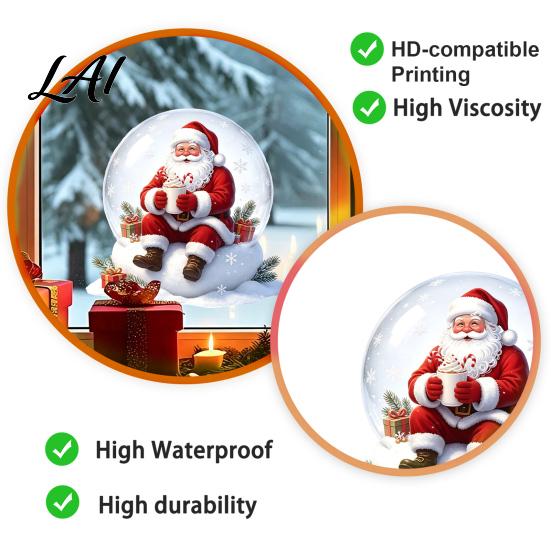 Removable Window Art Christmas Clings Decoration Cartoon Santa Claus Sticker with Crystal Ball Winter Party Supplies Hot Cocoa Reusable Static PVC