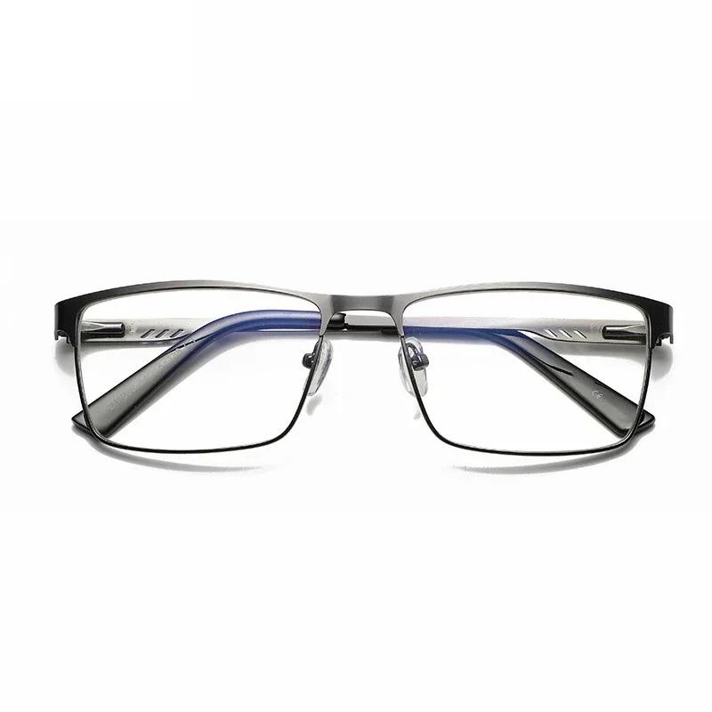 Metal Presbyopia Glasses Men Square Large Frame Reading Spring Blue Light Blocking Eye Protection Eyeglasses +0.75+1+1.25+1.75+2