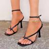 Fashion New Style Popular Fashion Pinch Narrow Band Women Sandals Summer Square Open Toe Ankle Buckle Strap High Heels Ladies Shoes