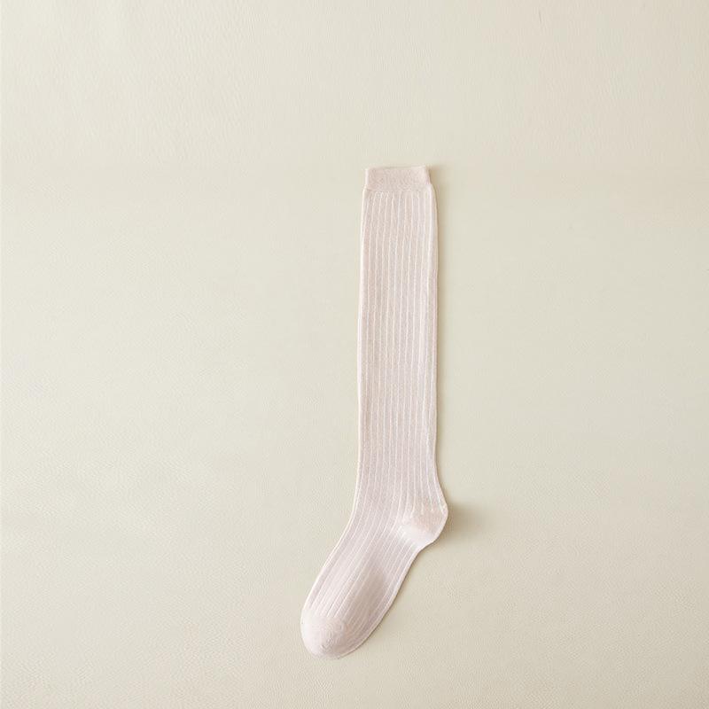 Female Spring and Autumn Solid Color Vertical Stripe All Kinds of Pressure Show Thin Preppy Style Calf Socks