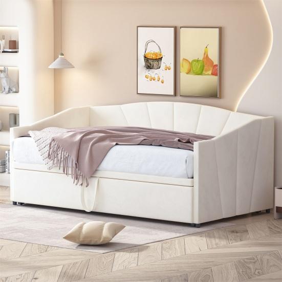 Мягкая кровать Раскладной диван-кровать 90/180x200 см с реечным каркасом, Многофункциональная кровать из приятной для кожи велюровой ткани
