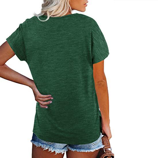 YYFS Женские модные повседневные летние весенние однотонные блузки и рубашки с v-образным вырезом и короткими рукавами с принтом