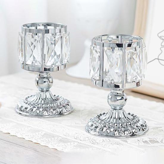 Faux Crystal Candle Holder European Style Candle Cup Shiny Tealight Holder Table Centerpiece for Home Wedding Party Decoration
