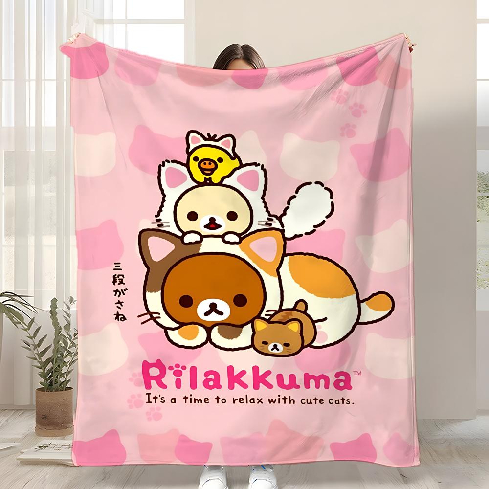 Character Rilakkuma Throw Kid-Friendly Flannel Throw Blanket Soft Warm Anti-Static Washable All Season