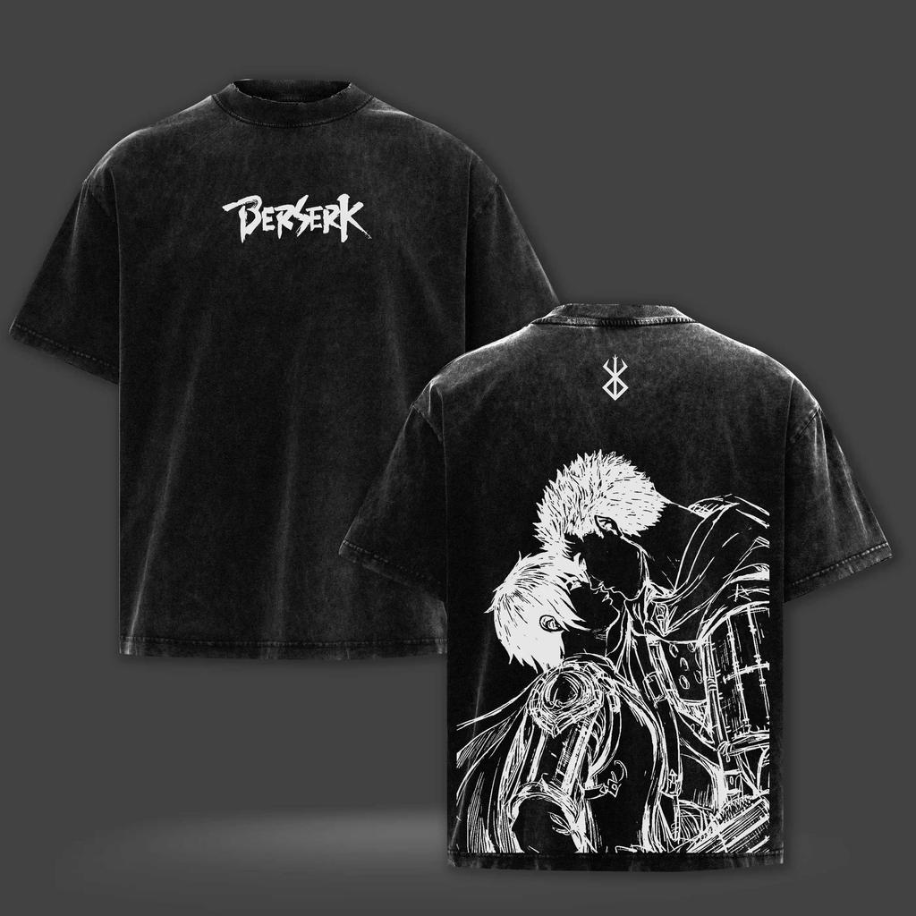 Classis Dark Anime Berserk Guts Graphic Print T-shirt Men Women O-neck Cotton Short Sleeve Oversized Top Retro Washed Harajuku Fashion Summer New Tee