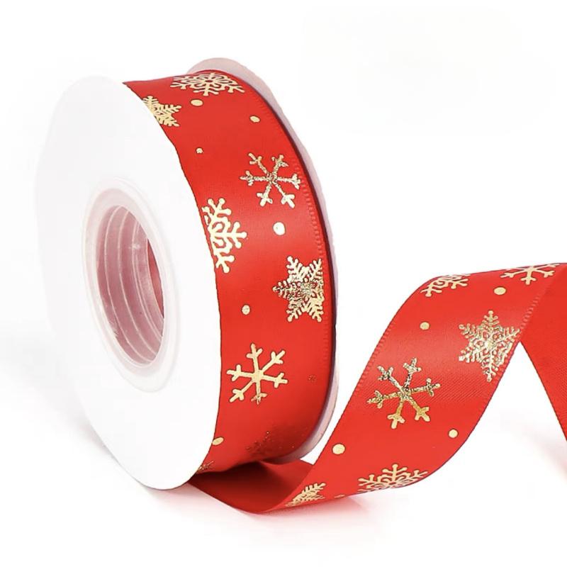 Бронзовые рождественские ленты, полиэстеровые ленты с принтом для бантов, подарочных коробок, упаковочная лента, рождественские украшения своими руками, поделки