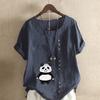 Women's Fashion Panda Print Short Sleeve T-shirt Loose Cotton Shirt Casual Loose Summer Blouse Tops Plus Size