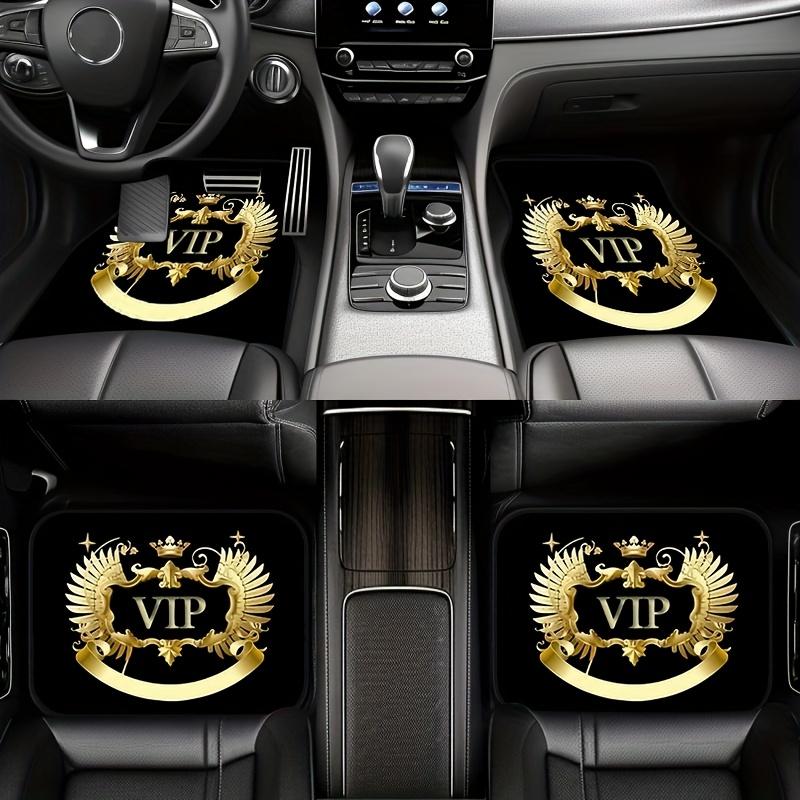 4pcs Car Floor Mat Set with Trendy Crown VIP Pattern Print, Size - Non-Slip Backing, Easy to Clean, Car Interior Accessory