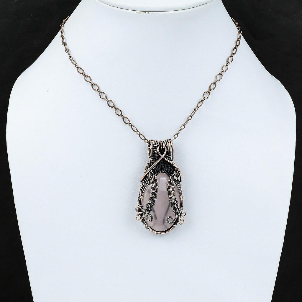 Кулон из розового кварца, обмотанный медной проволокой, Медный кулон, Украшения ручной работы, Кулон из обмотанного проволокой драгоценного камня, Кулон для женщин, Подарок для мамы