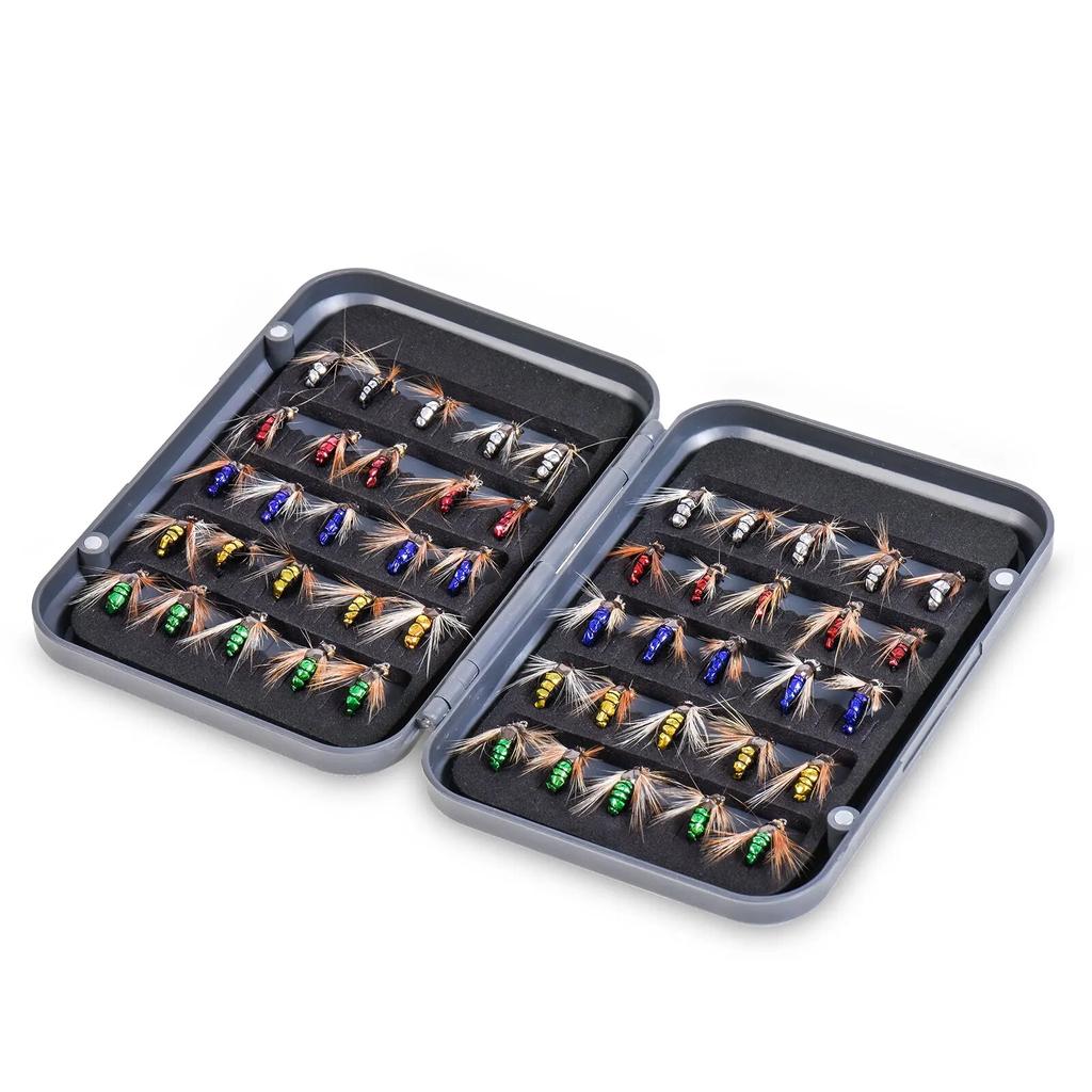 LEO FISHING 50pcs/40pcs Box Fishing Accessory Goods Bead Head Fast Sinking Nymph Scud Fly Bug Worm Trout Fishing Tools Insect Fishing Bait Lure