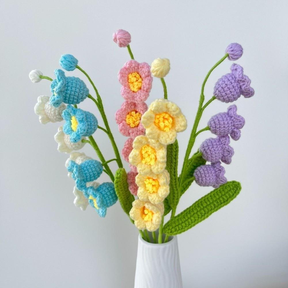 1pc Finished Product Lily of the Valley Crochet Flowers Hand-woven Knit Fake Flowers  Party Wedding