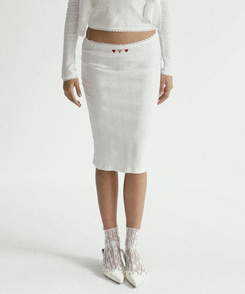 Bad Blood Classic Logo Pointel Midi Skirt - White