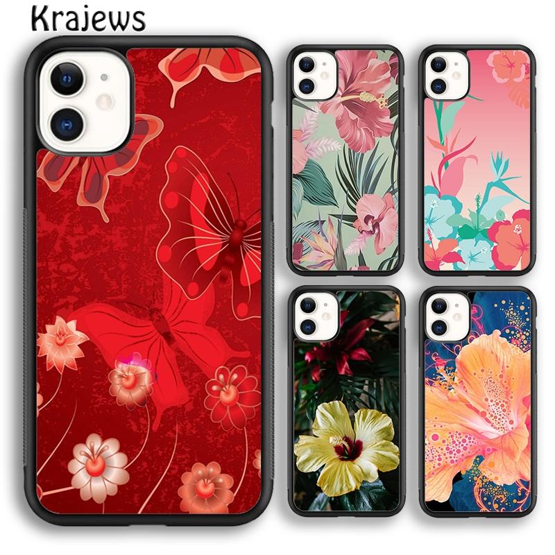 Krajews Butterflies Hibiscus Flowers Soft Phone Case Cover For iPhone 17 Air 16 15 14 plus 11 12 13 pro max coque Fundas