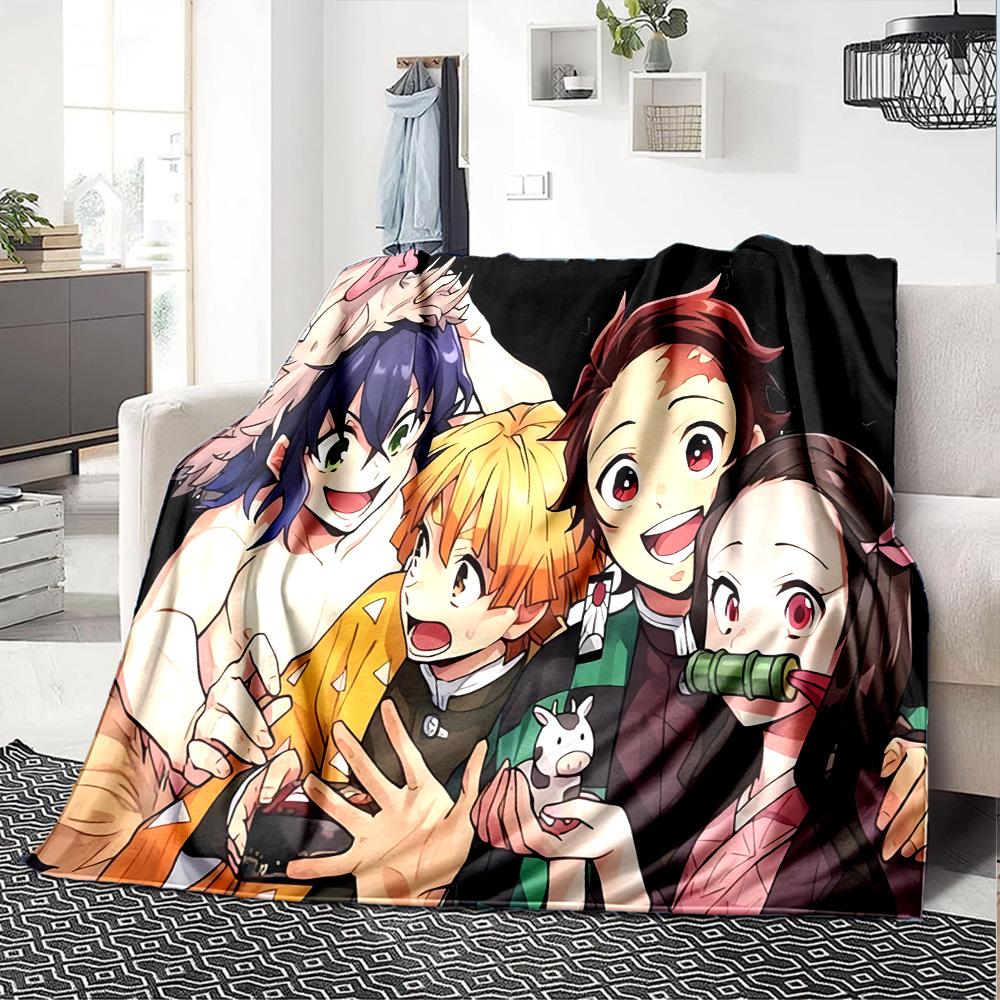 Winter Fantasy Slayer Group Flannel Blanket, Soft Polyester, Modern Design, All-Season for Camping, Travel, Gifts for holidays or birthdays