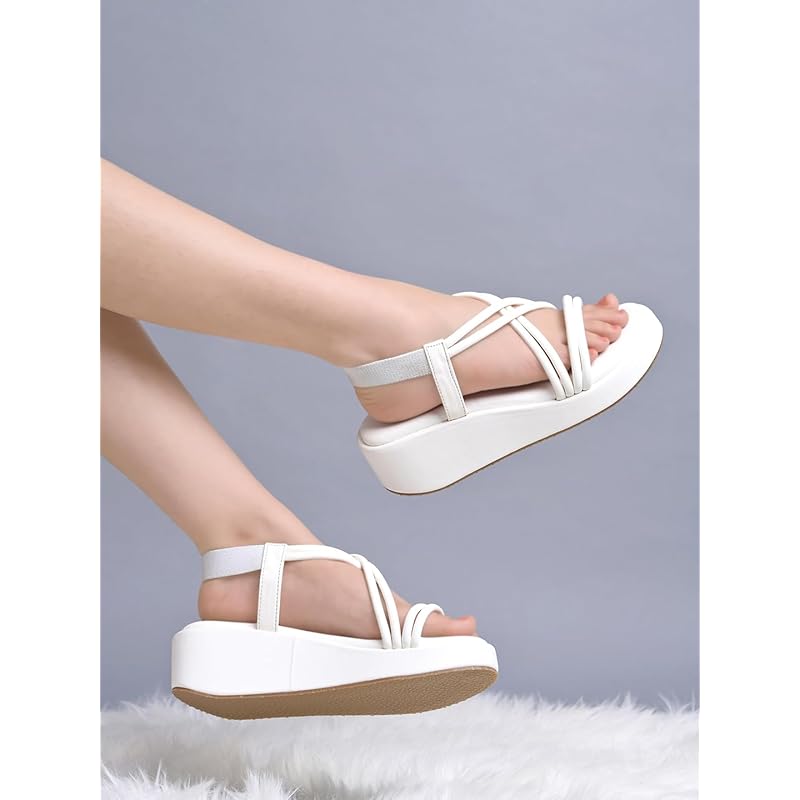 Shoetopia WomenS & Girls White Wedges Sandal Solid Criss-Cross Strap Design Stylish, Comfortable, Durable Heels Perfe