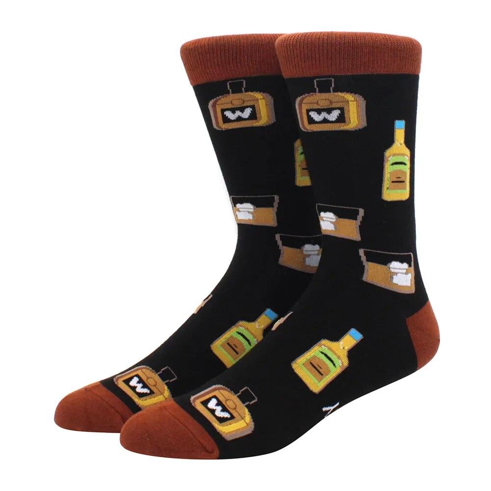 1 пара мужских забавных хип-хоп носков средней длины с принтом скейтборда, пива, счастливого искусства, EU38-46