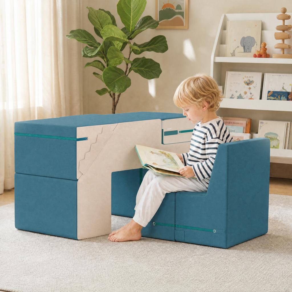 2 Piece Foam Building Blocks For Toddlers With Removable Covers Indoor Climbing And Crawling Play Set Blue