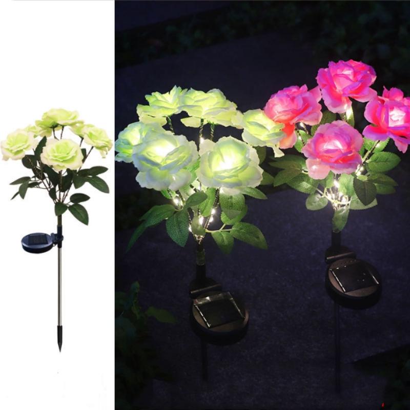 7-головые светодиодные розы на солнечной батарее, цветочный декор для сада, уличное ландшафтное освещение для дорожек, декоративные атмосферные огни для газона