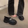 Модные туфли-лоферы на толстой подошве из кожи, женские, маленькие, новая коллекция весна 2024, черные, на толстом каблуке, в стиле ретро, в британском стиле, одинарные туфли