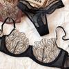 Летнее кружевное ультратонкое женское нижнее белье, французский высококачественный бюстгальтер пуш-ап с перьями, сексуальный комплект из бюстгальтера и полых трусиков для женщин