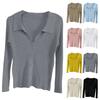 Women's Lapel Slim Fit Ribbed Button Sexy V-Neck Knitted Cardigan Sweater
