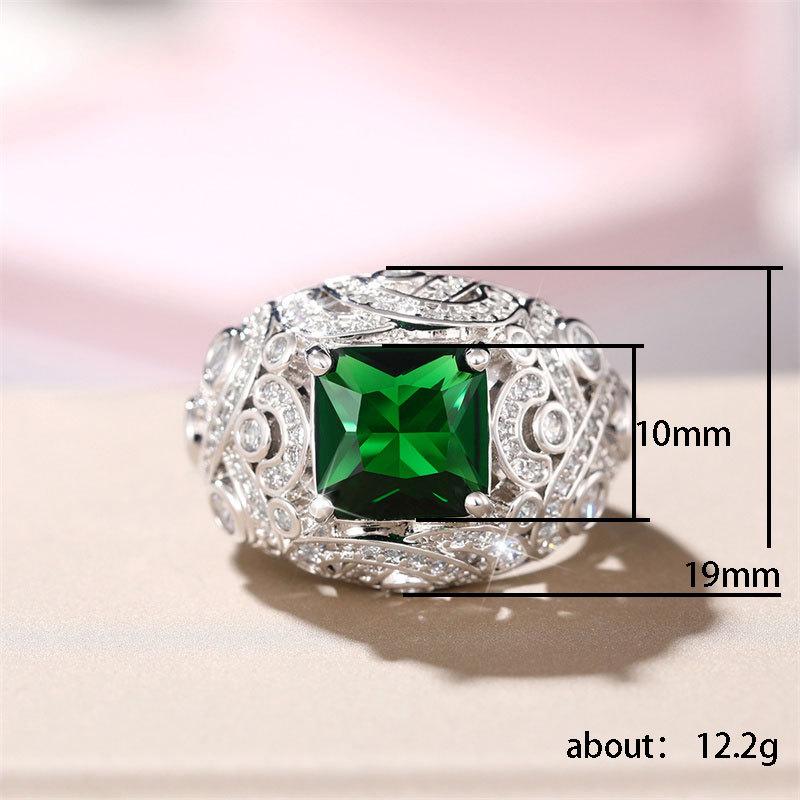 French Color Treasure High-End Emerald Ring, Niche Design Light Luxury Versatile Zircon Women'S Ring