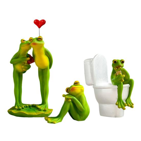Мультяшная фигурка лягушки, целующаяся, медитирующая, статуэтка лягушки для туалета, смола, скульптура животного, украшение для дома, сада, рабочего стола