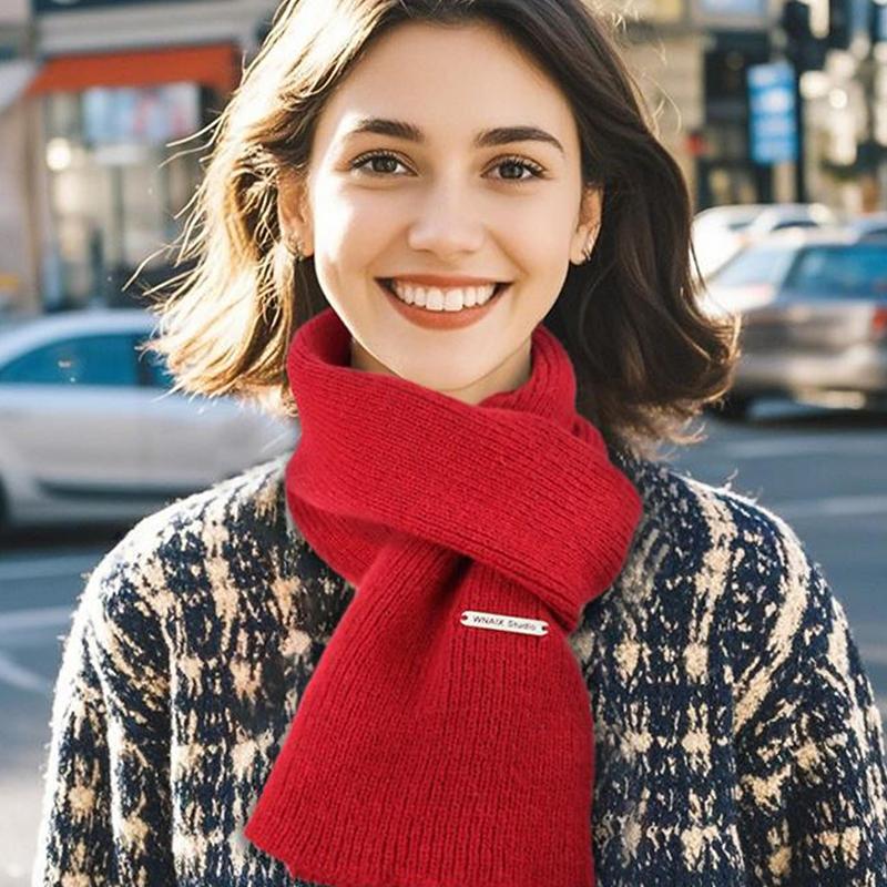 Winter Cashmere Imitation Scarf Women'S Woolen Knitwear Solid Color Bordeaux Chic Korean Thicker Warm