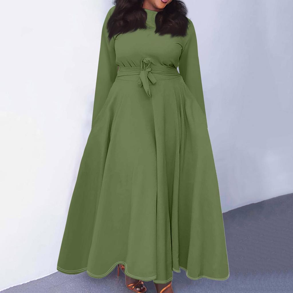 Женское повседневное модное платье большого размера с круглым вырезом и длинным рукавом с карманами на бретелях