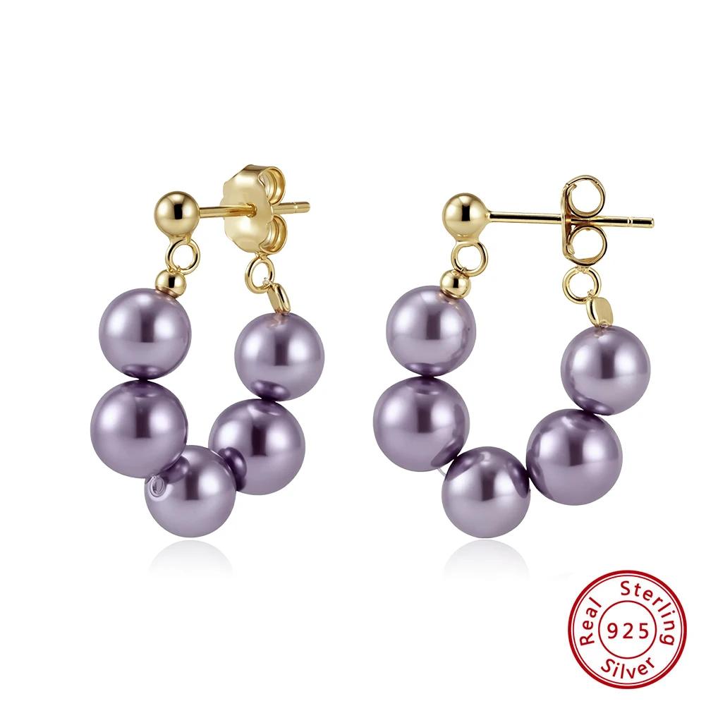 ORSA JEWELS Элегантные U-образные серьги-кольца с жемчугом из ракушек для женщин Серьги с жемчужными бусинами из серебра 925 пробы Вечеринка Роскошные украшения PSE08