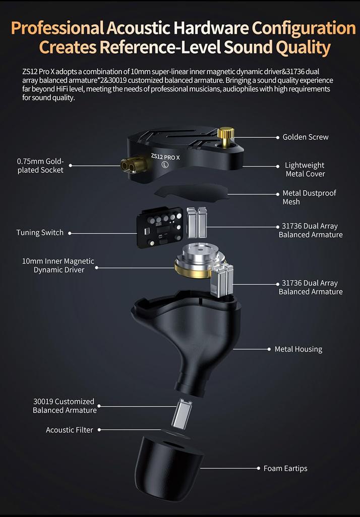 KZ ZS12 Pro с черным (Возможна настройка, микрофон)