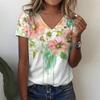 Летний топ с V-образным вырезом и 3D-абстрактным рисунком в виде цветка, модные повседневные женские футболки с короткими рукавами