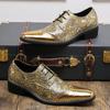 New Men Fashion Block Shoes Silver Gold Luxury Gold Lace Leather Shoes Personalized Pointed Business Dress Shoes Size 38-46