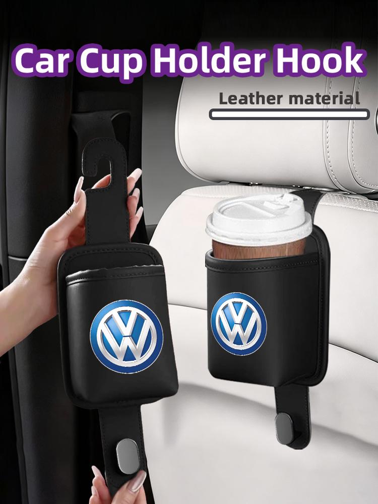 Car Soft Leather Seatback Water Cup Holder Storage Box For VW GTI Polo Passat Scirocco Golf Tiguan Jetta T-ROC Touareg Touran ze6